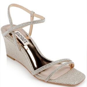 Badgley Mischka Unity Wedge Sandals Pale Gold Rhinestone SZ 8 NEW